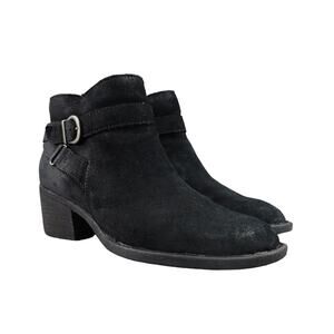 Born Shoes Womens 6 Booties Morocco Leather Distressed Buckle Strap Black Zip